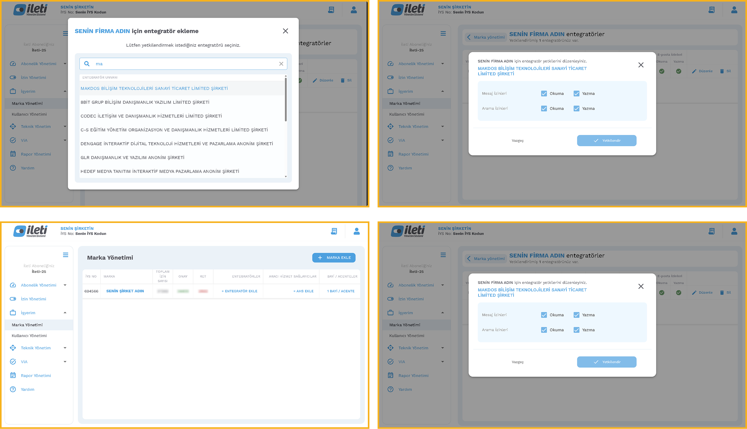 IYS panel showing approval, refusal and channel-based consent reporting for a small business