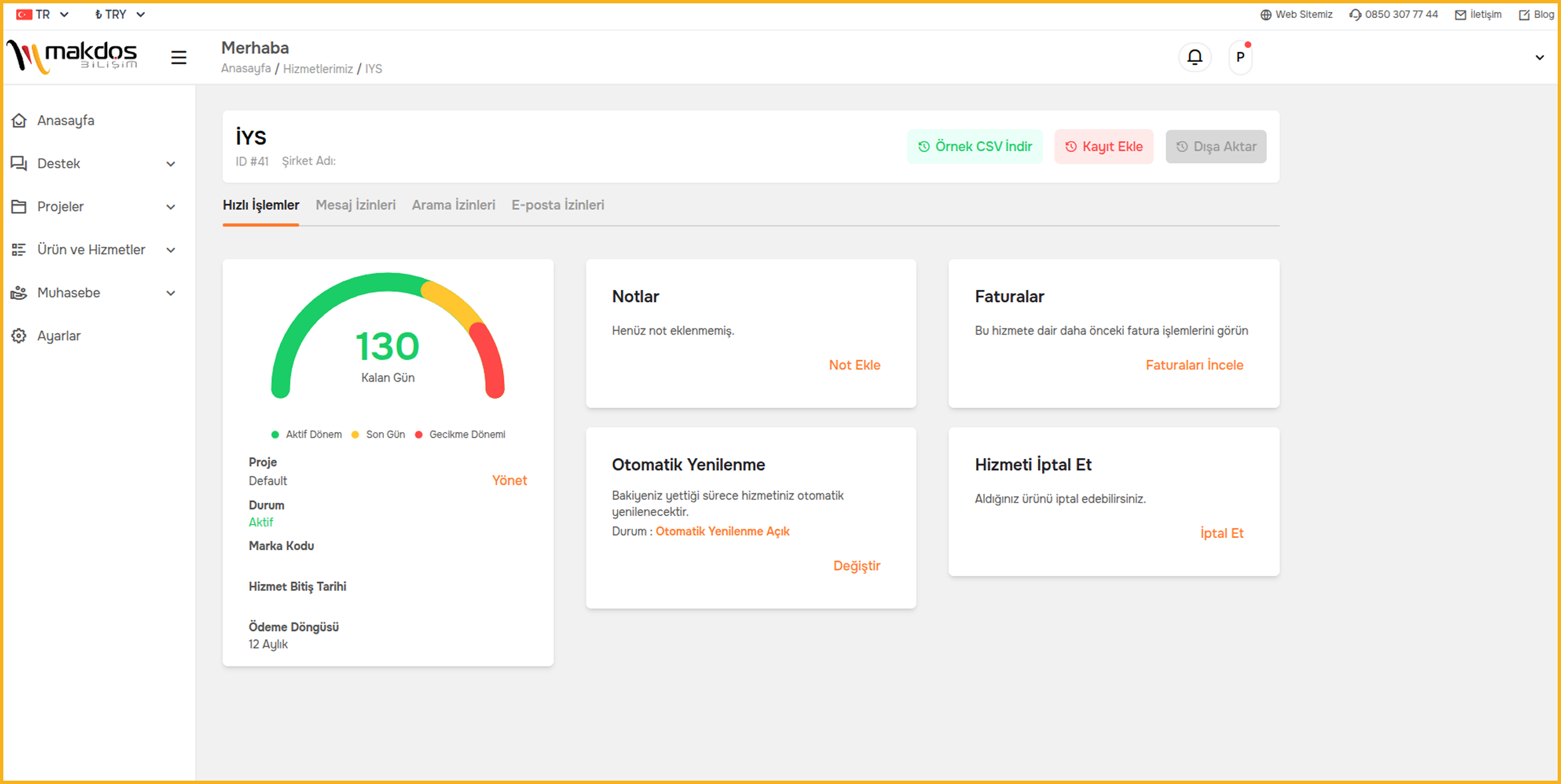 Makdos İYS Yönetim Paneli ekran görüntüsü.