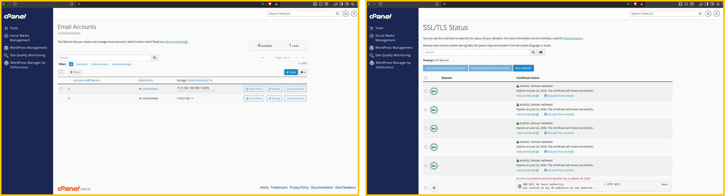 Shared hosting control panel