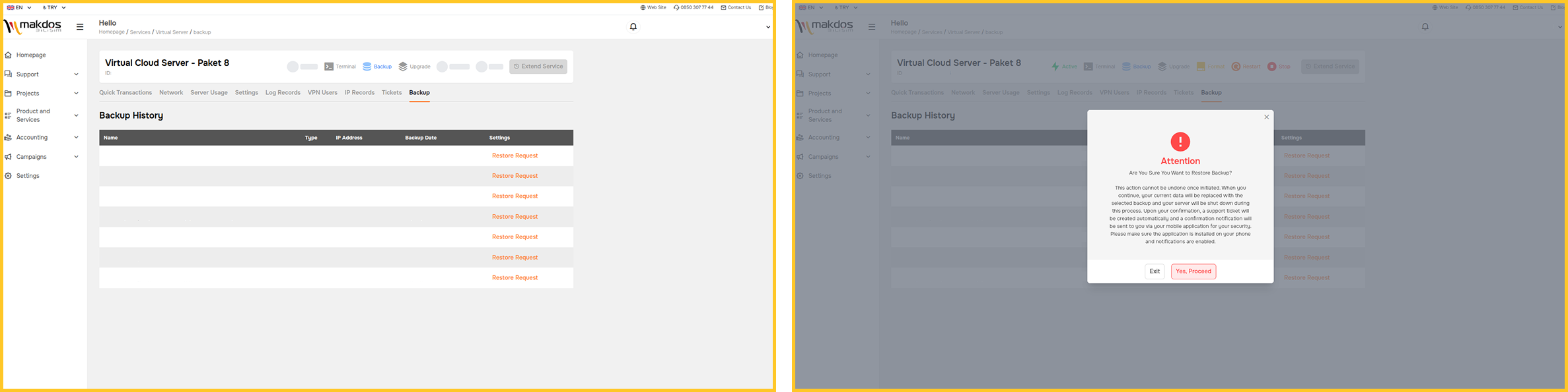 Control panel screen showing automated backup scheduling and manual snapshot options